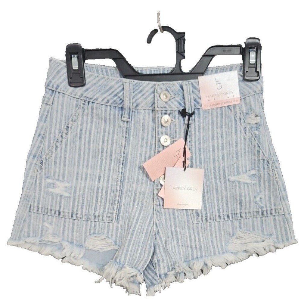 Happily Grey Women's Juniors 0/24 Denim Distressed Raw Hem Button Fly Short NWT